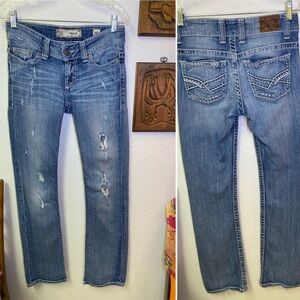 BKE Denim Payton Bootcut Jeans Low Rise Y2K 26 Long (29x33) Distressed Med Wash